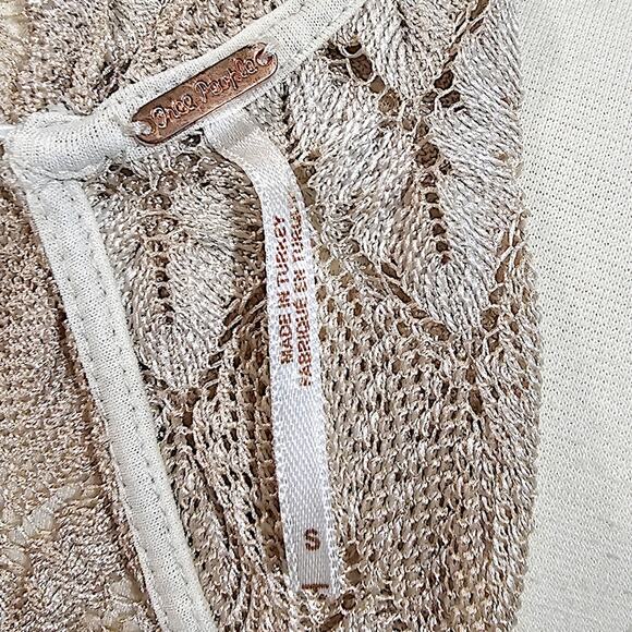Free People Simone Lace Overlay Dress Long Sleeve Beige Tan Cream Size Small - Picture 4 of 7